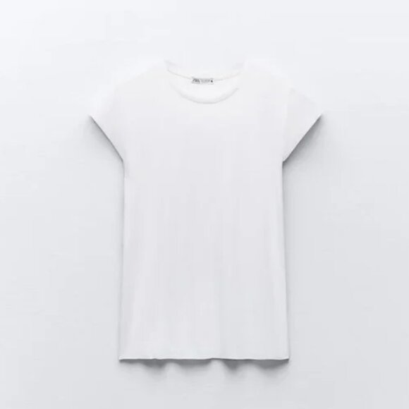 NWT ZARA LIGHT RIB COTTON T-SHIRT WHITE - Picture 6 of 8